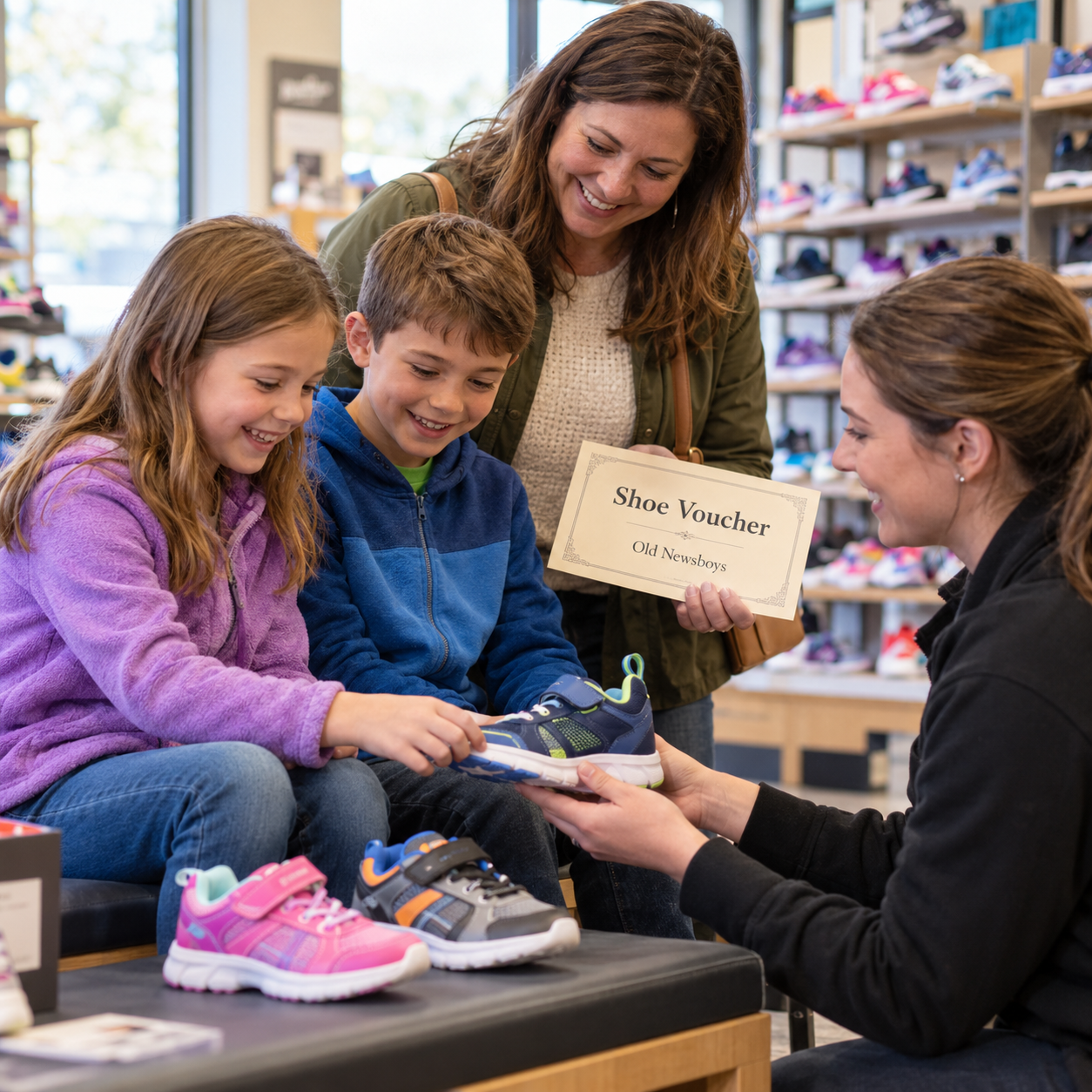 Happy Kids Choose New Sneakers